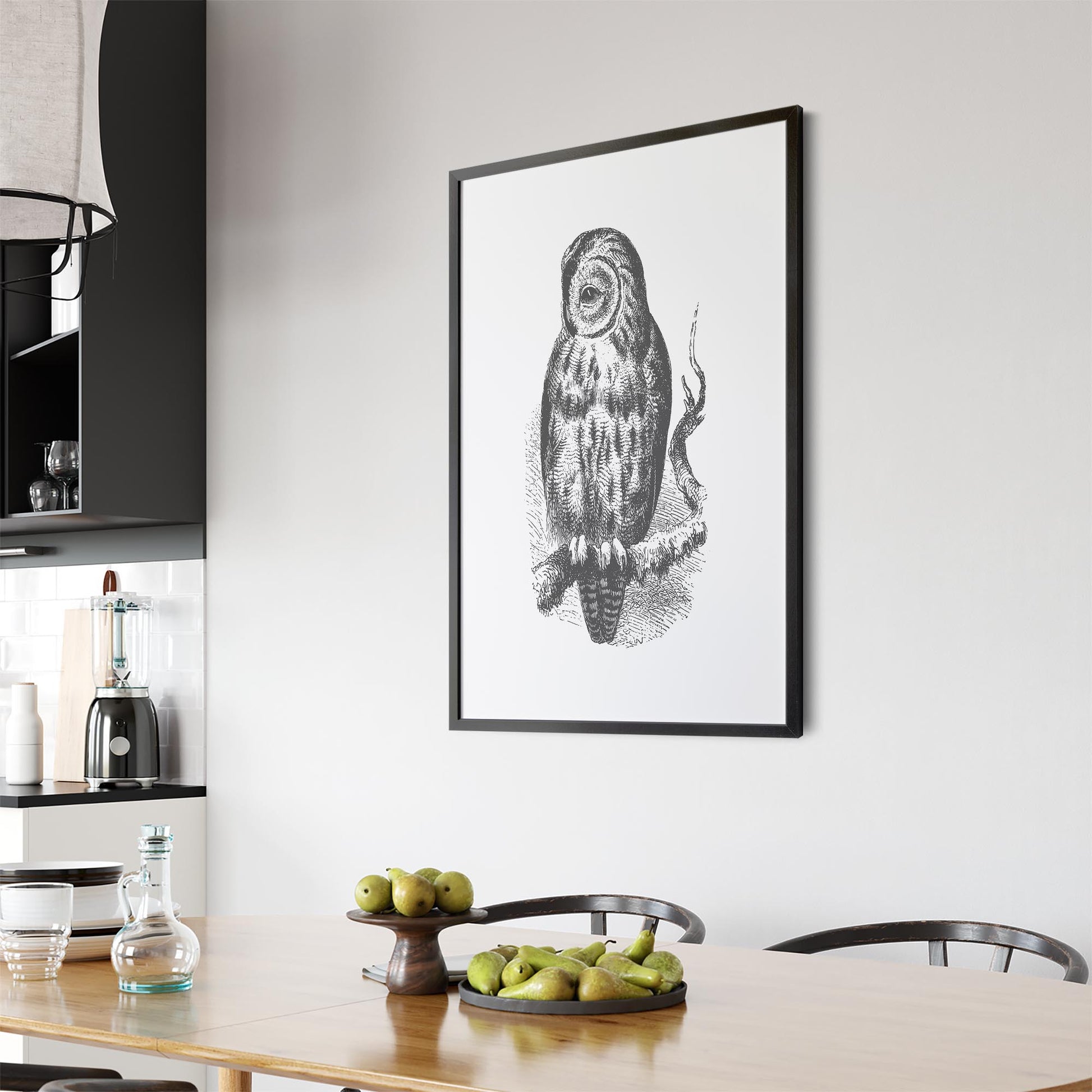 Owl Drawing Portrait Minimal Black Wall Art #3 - The Affordable Art Company