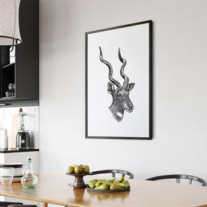 Kudu Detailed Drawing African Safari Wall Art - The Affordable Art Company