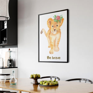 Cartoon Lion "Be Brave" Quote Nursery Wall Art - The Affordable Art Company