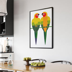 Art Deco Parrots Vintage Painting Wall Art - The Affordable Art Company