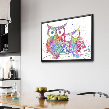 Owl Painting Portrait Minimal Black Wall Art #1 - The Affordable Art Company