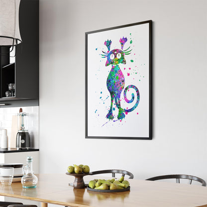 Cute Cat Painting Colourful Animal Wall Art #1 - The Affordable Art Company