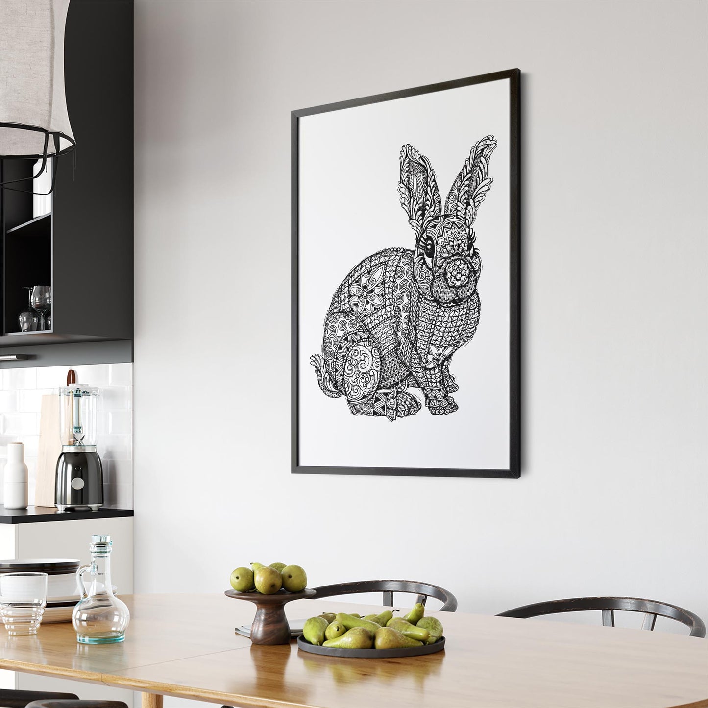 Rabbit Mandala Minimal Drawing Wall Art - The Affordable Art Company