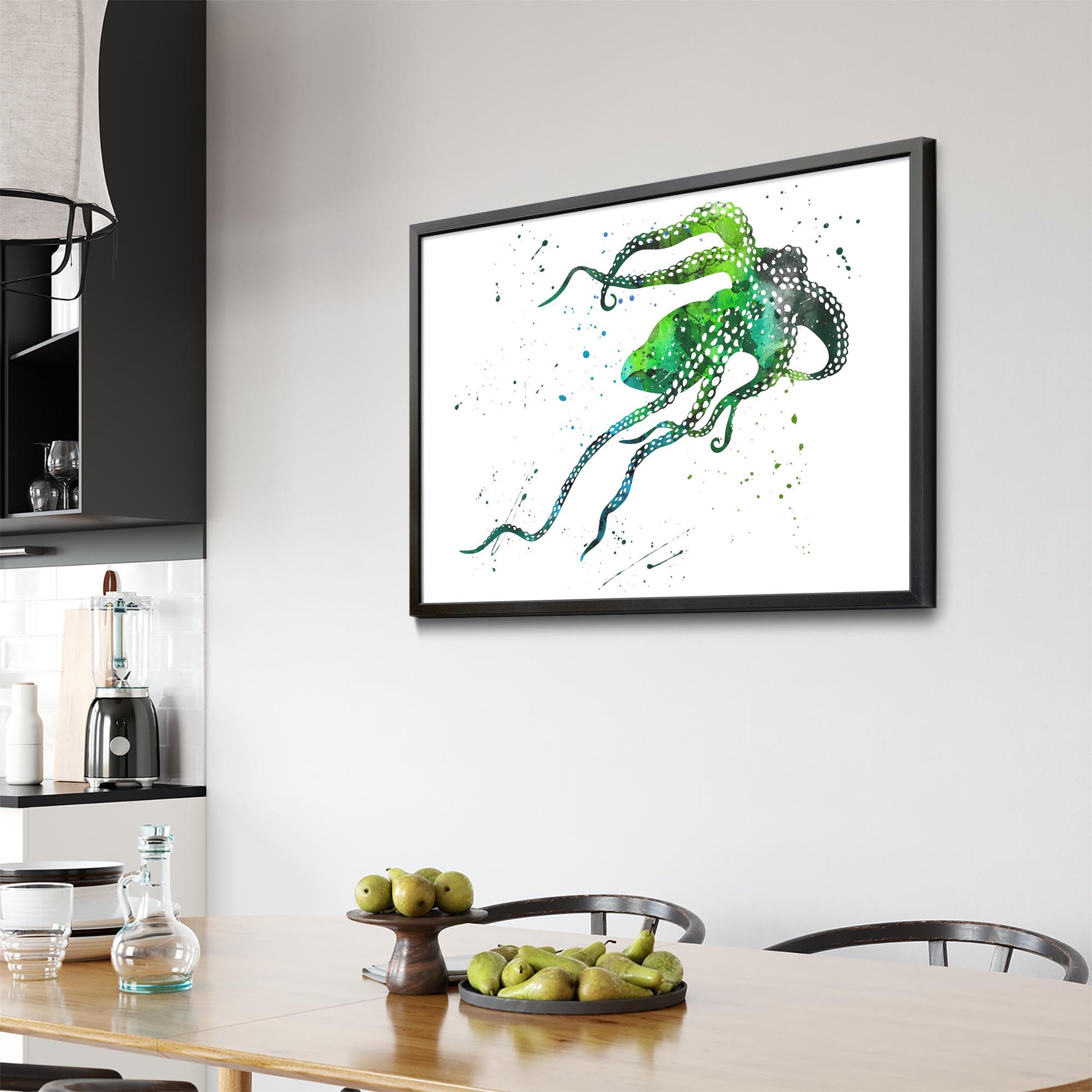 Green Cute Squid Painting Sealife Wall Art - The Affordable Art Company