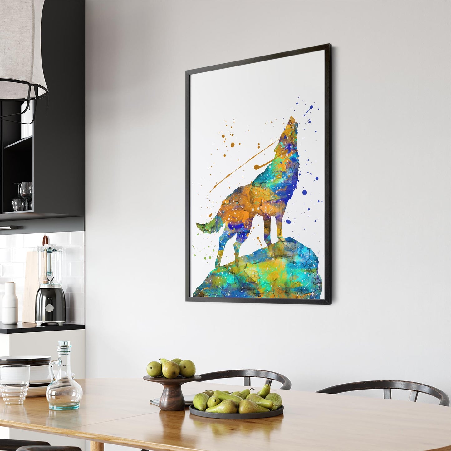 Lone Wolf Howling Animal Colourful Wall Art - The Affordable Art Company