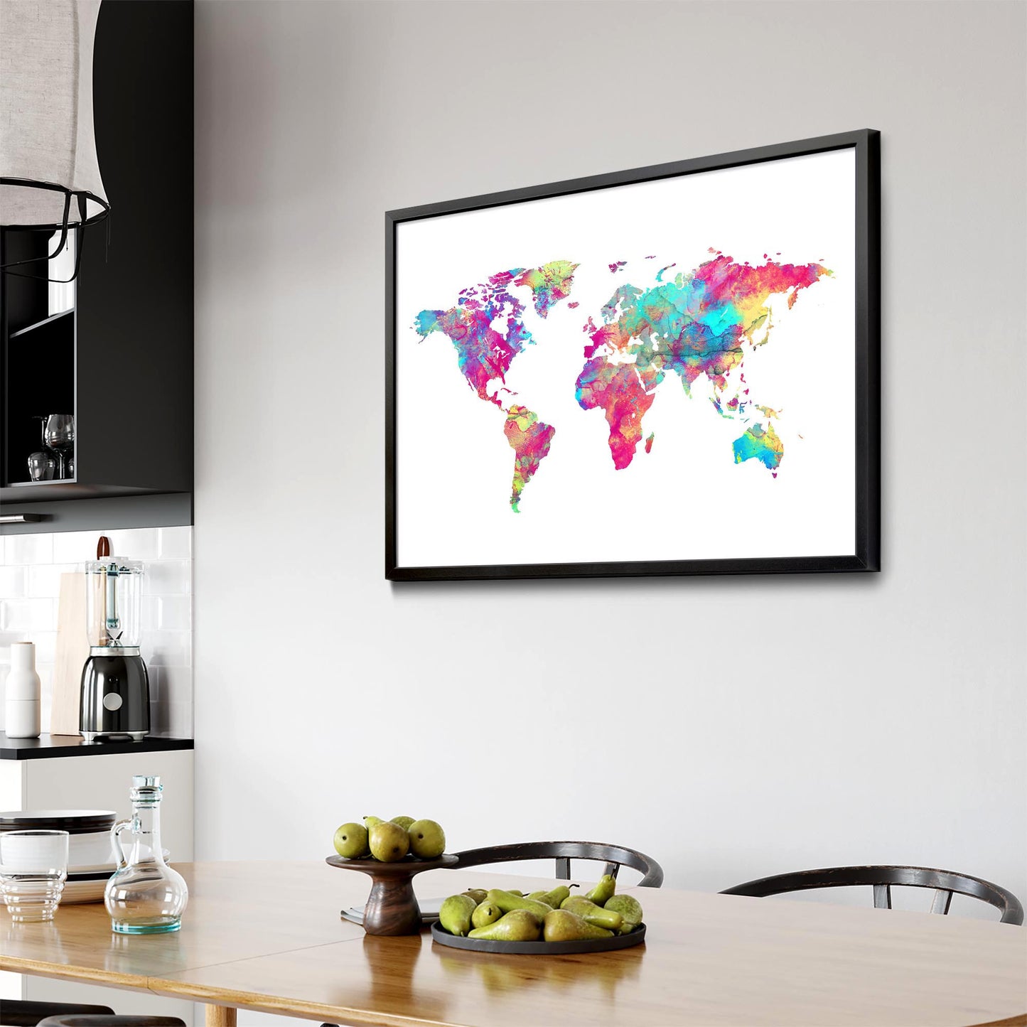 Watercolour World Map Colourful Wall Art - The Affordable Art Company