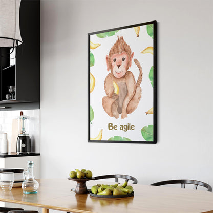 Cartoon Monkey "Be Agile" Nursery Quote Wall Art - The Affordable Art Company