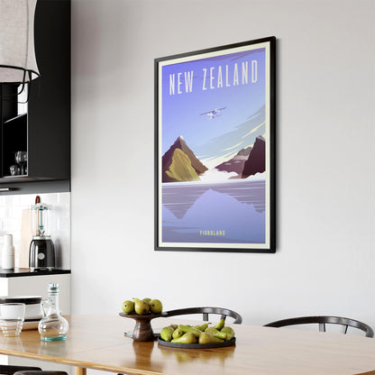 Retro Fiordland New Zealand Vintage Wall Art - The Affordable Art Company