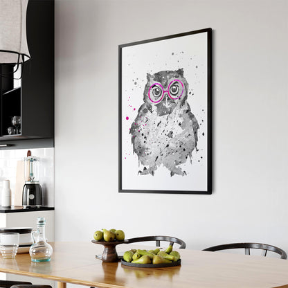 Owl with Glasses Nursery Animal Bedroom Wall Art - The Affordable Art Company