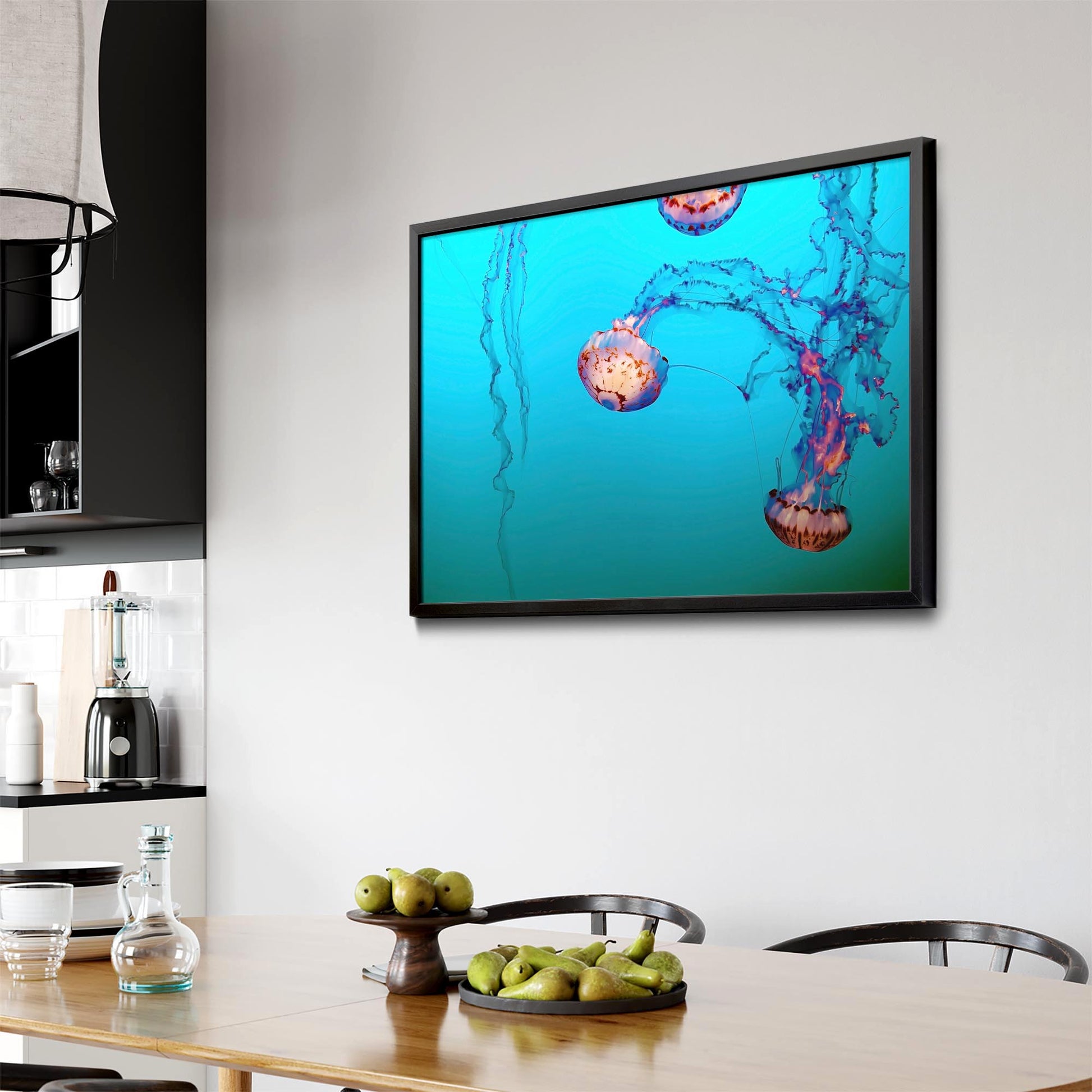 Deep Blue Jellyfish Neon Photograph Wall Art - The Affordable Art Company
