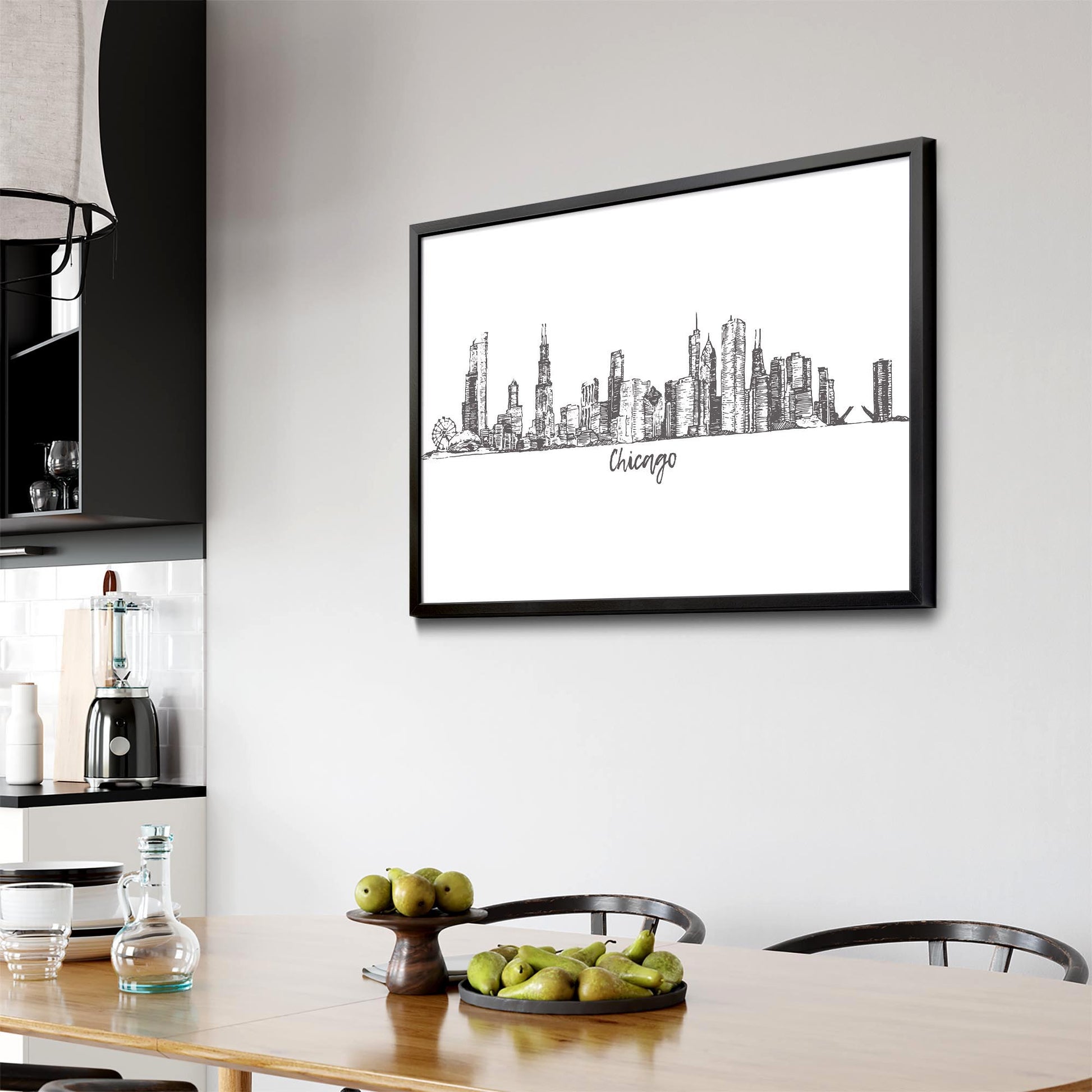 Chicago, USA Minimal Cityscape Drawing Wall Art - The Affordable Art Company