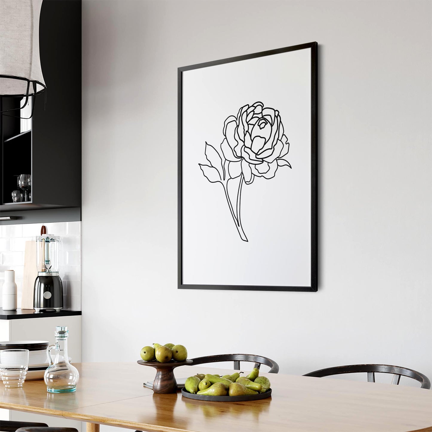 Rose Flower Line Drawing Minimal Kitchen Wall Art #4 - The Affordable Art Company