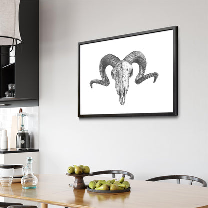 Ram Skull Drawing Man Cave Animal Wall Art - The Affordable Art Company