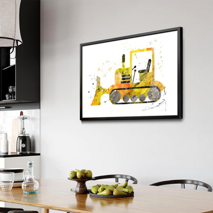 Yellow Digger Boys Bedroom Nursery Toddler Art #1 - The Affordable Art Company