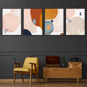Set of 4 Abstract Shape Minimal Nude Colour Wall Art - The Affordable Art Company