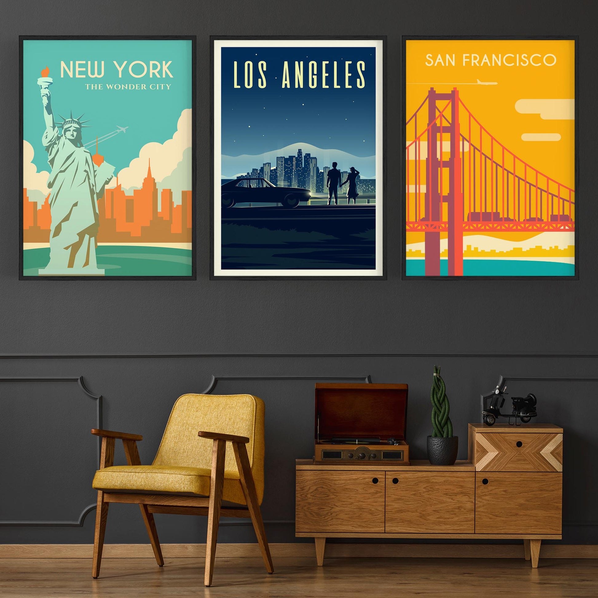 Set of Retro Travel Wall Art (USA Travel) - The Affordable Art Company