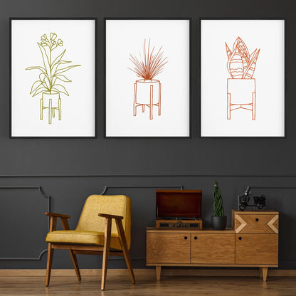 Set of Minimal House Plant Drawing Wall Art #1 - The Affordable Art Company