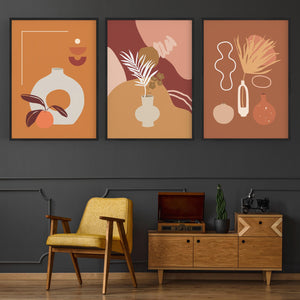 Set of Botanical Abstract Kitchen Hallway Wall Art - The Affordable Art Company