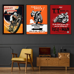 Set of Vintage Motorcycle Advert Man Cave Wall Art #1 - The Affordable Art Company