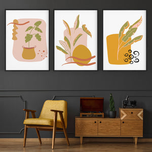 Set of Abstract Minimal Flower Drawings Wall Art - The Affordable Art Company