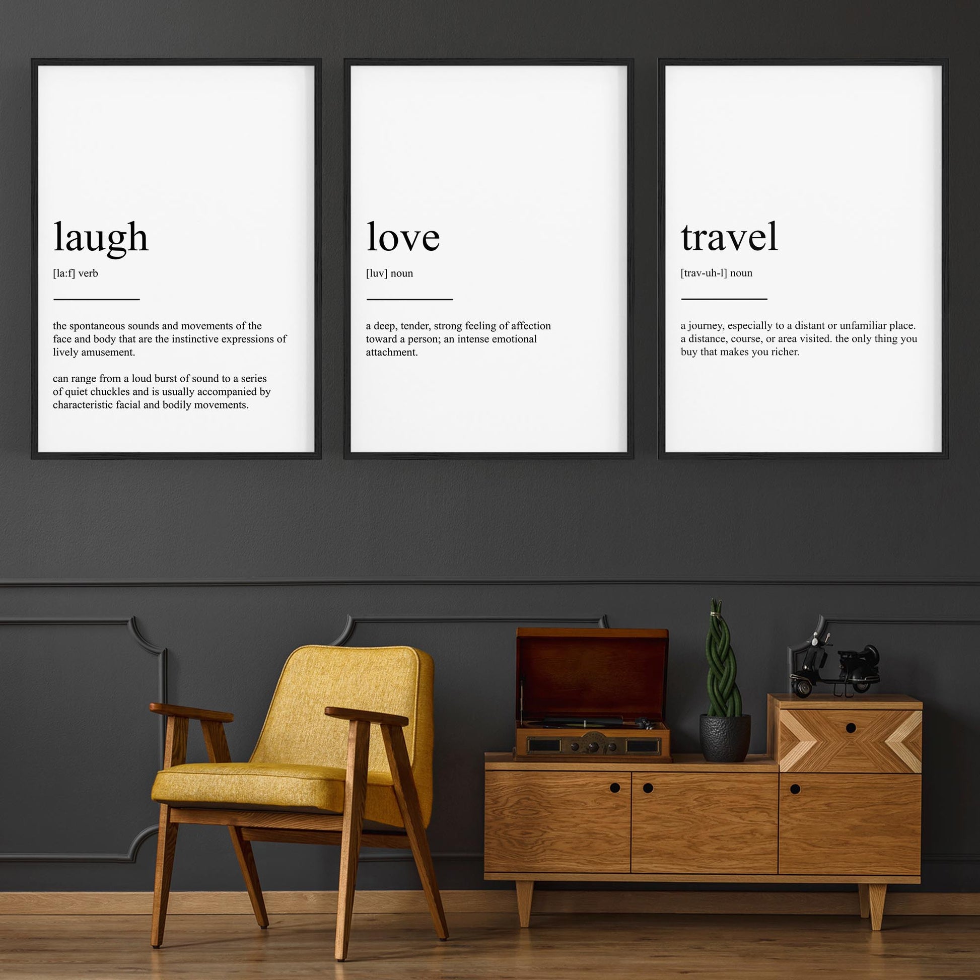 Set of Dictionary Definitions Love Laugh Travel Art - The Affordable Art Company