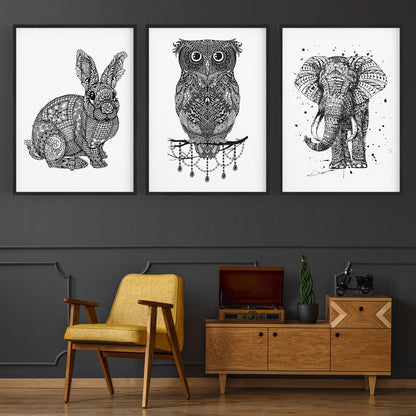 Set of Animal Mandala Pattern Abstract Wall Art #1 - The Affordable Art Company