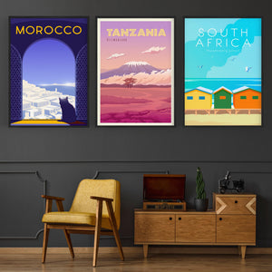 Set of Retro Travel Wall Art (African Travel) - The Affordable Art Company
