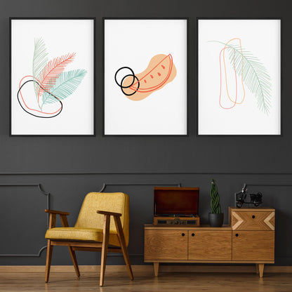 Set of Abstract Feather Kitchen Minimal Wall Art - The Affordable Art Company