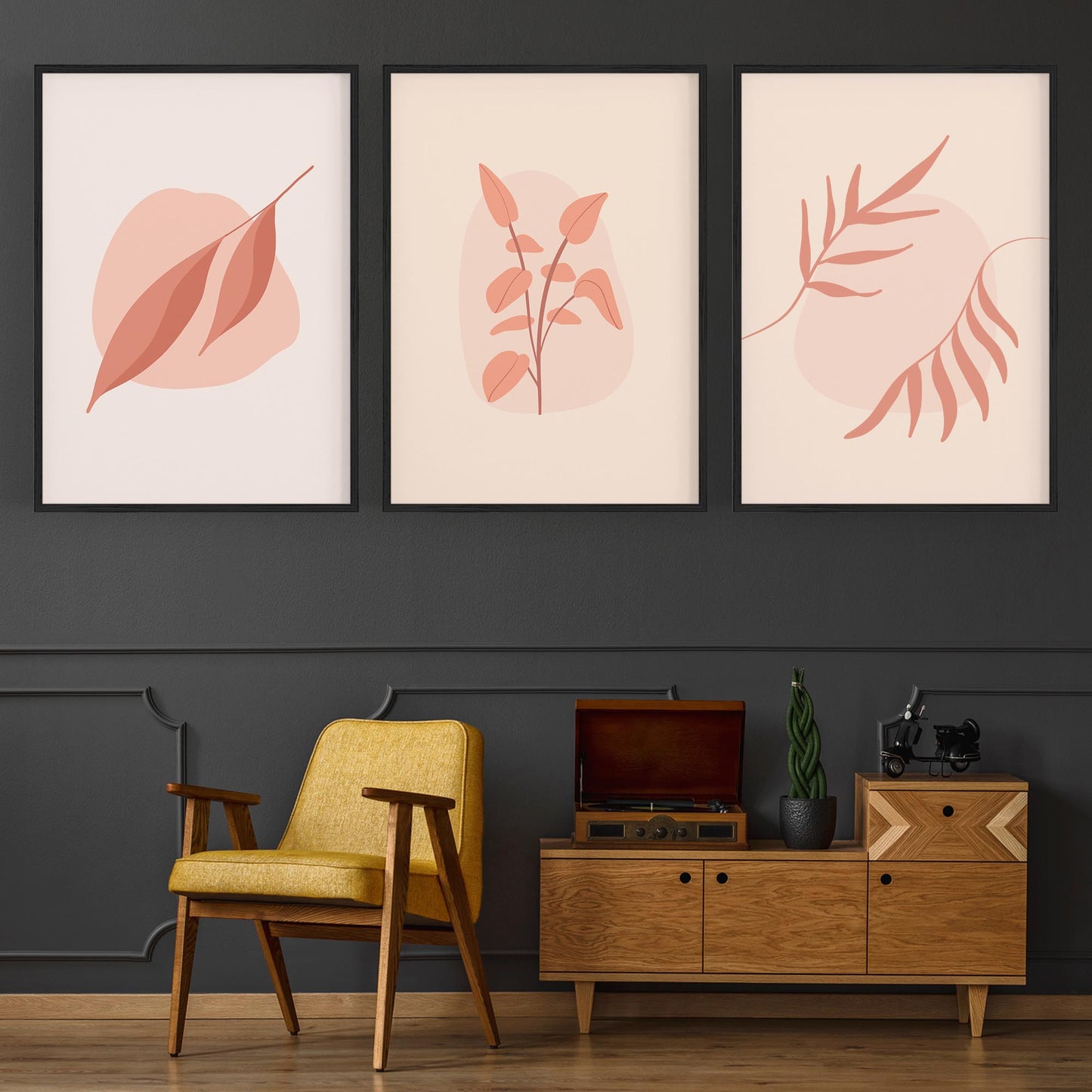 Set of Peach & Pink Leaves Pastel Abstract Wall Art - The Affordable Art Company