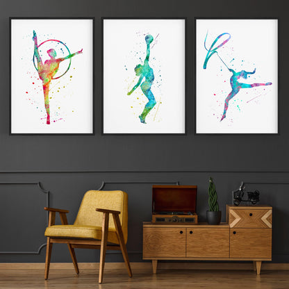 Set of 3 Gymnastics Dance Girls Wall Art - The Affordable Art Company