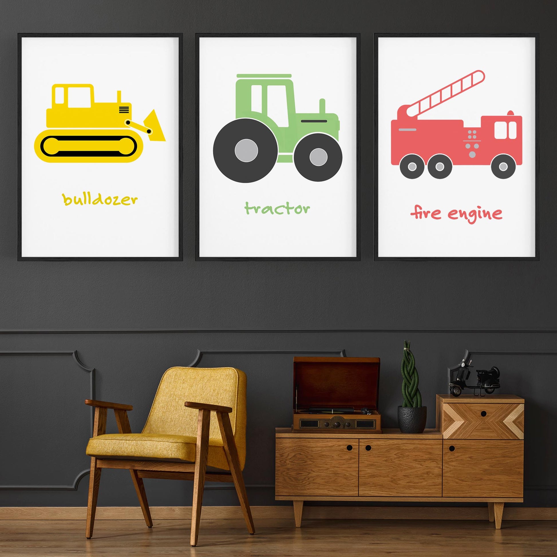 Set of Nursery Vehicles Boys Bedroom Wall Art - The Affordable Art Company