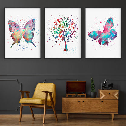 Set of Cute Butterfly Nursery Colourful Wall Art - The Affordable Art Company